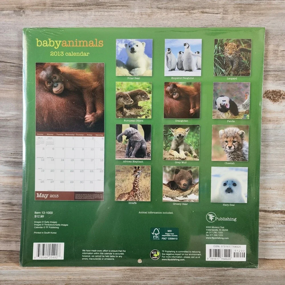 TF Publishing Baby Animals 2013 Wall Calendar New Sealed Wildlife Photography